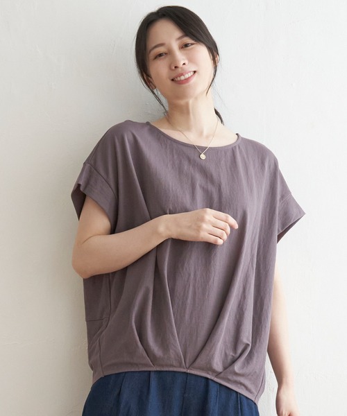 ikka(イッカ)の「鹿の子前身タックプルオーバー(Tシャツ/カットソー・レディース・ブルー/ベージュ/マスタード/モカ/ネイビー/グリーン・M/L/S)」の2枚目の写真