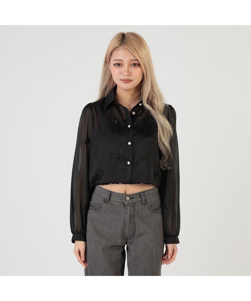 CECIL McBEE(セシルマクビー)の「シアーシャイニーリボン付きショートブラウス(シャツ/ブラウス・レディース・ブラック/グレー/ピンク/アイボリー・FREE)」の6枚目の写真