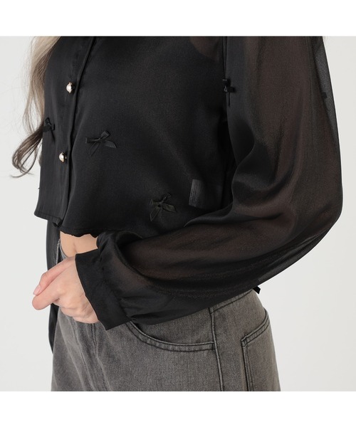 CECIL McBEE(セシルマクビー)の「シアーシャイニーリボン付きショートブラウス(シャツ/ブラウス・レディース・ブラック/グレー/ピンク/アイボリー・FREE)」の11枚目の写真