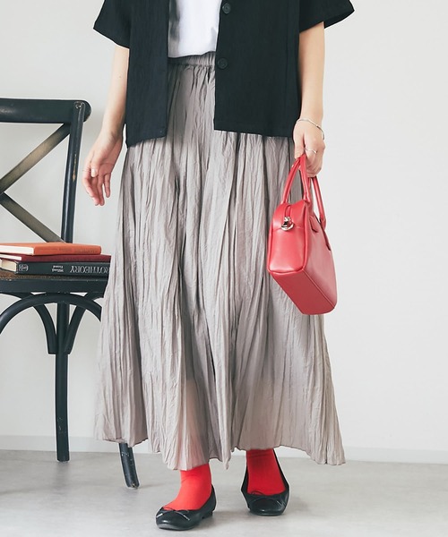 un dix cors（アンディコール）の「ワッシャースカート（スカート・レディース・グレー/ブラック/オレンジ・FREE）」の2枚目の写真