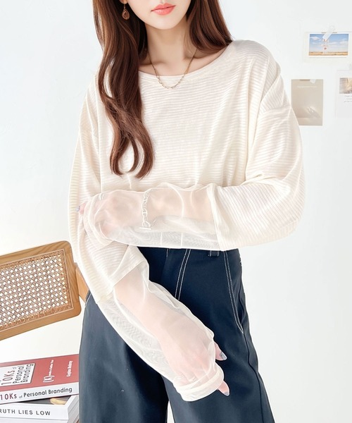 classicalelf(クラシカルエルフ)の「今っぽいスタイリングに導く。スリーブ切替シアートップス(Tシャツ/カットソー・レディース・チャコール/アイボリー/ブラック・MEDIUM/SMALL/X-LARGE/LARGE)」の5枚目の写真