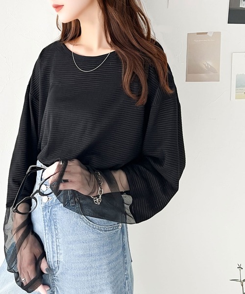 classicalelf(クラシカルエルフ)の「今っぽいスタイリングに導く。スリーブ切替シアートップス(Tシャツ/カットソー・レディース・チャコール/アイボリー/ブラック・MEDIUM/SMALL/X-LARGE/LARGE)」の6枚目の写真