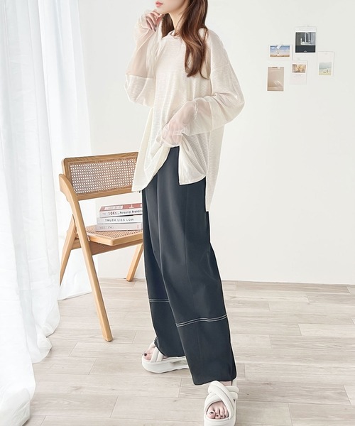 classicalelf(クラシカルエルフ)の「今っぽいスタイリングに導く。スリーブ切替シアートップス(Tシャツ/カットソー・レディース・チャコール/アイボリー/ブラック・MEDIUM/SMALL/X-LARGE/LARGE)」の7枚目の写真