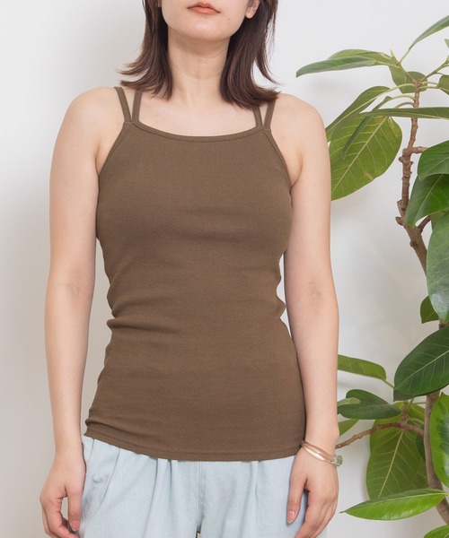 POU DOU DOU（プードゥドゥ）の「カップ付きダブルストラップキャミソール（キャミソール・レディース・ブラック/ライトブルー/アイボリー/ブラウン・3）」の3枚目の写真