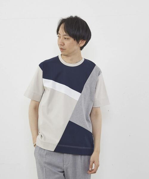 MEN'S MELROSE(メンズメルローズ)の「マーセライズドスムーステクニカルクルーネックTシャツ(Tシャツ/カットソー・メンズ・ホワイト/ベージュ・3/4/2)」の1枚目の写真