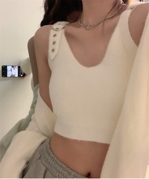 ワンサイドデザインニットタンクトップ