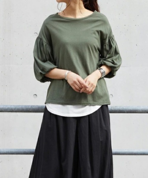 and it_(アンドイット)の「バル-ン5分袖カットソー(Tシャツ/カットソー・レディース・ブラック/カーキ/オフホワイト/モカ/ベージュ・M-L)」の5枚目の写真