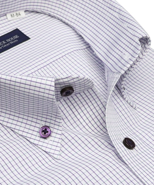 TOKYO SHIRTS（トウキョウシャツ）の「形態安定ノーアイロン ボタンダウン 長袖ビジネスワイシャツ（ビジネスシャツ・メンズ・パープル・首回り37cm-裄丈80cm/首回り39cm-裄丈80cm/首回り39cm-裄丈84cm/首回り41cm-裄丈82cm/首回り41cm-裄丈86cm/首回り42cm-裄丈82cm/首回り42cm-裄丈86cm/首回り43cm-裄丈82cm/首回り43cm-裄丈86cm/首回り37cm-裄丈84cm）」の2枚目の写真