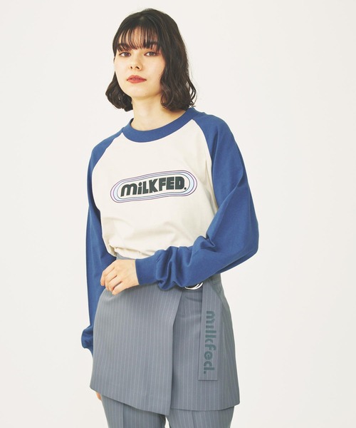 tシャツ ミルクフェド MILKFED TIERED OVAL LOGO BB TEE レディース 黒 紺 ロンティ 長袖 セール】TIERED OVAL LOGO B/B TEE（Tシャツ/カットソー