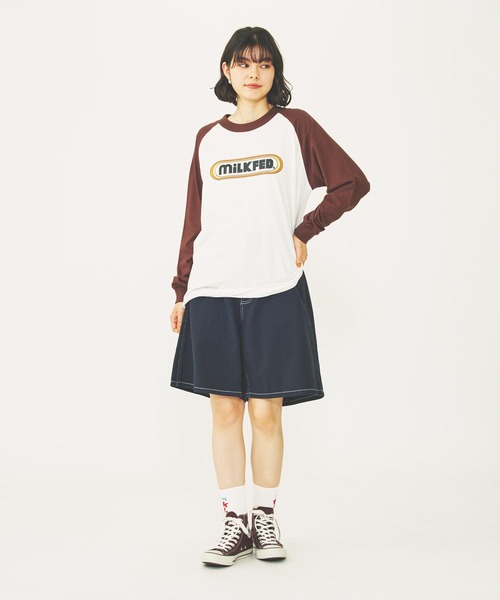 tシャツ ミルクフェド MILKFED TIERED OVAL LOGO BB TEE レディース 黒 紺 ロンティ 長袖 セール】TIERED OVAL LOGO B/B TEE（Tシャツ/カットソー