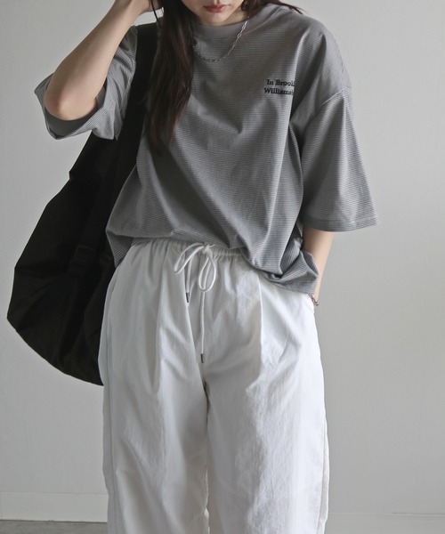 COURO(コウロ)の「ワンポイント刺繍ボーダーTシャツ(Tシャツ/カットソー・レディース・ライトグレー/オレンジ/ブルー/ブラック・M/L/XL)」の17枚目の写真