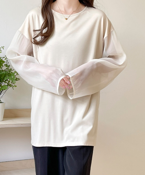 BANNER SELECT(バナーセレクト)の「袖シアードッキングカットソー(Tシャツ/カットソー・レディース・ブルーグレー/ブラック/ベージュ・S/L/M)」の1枚目の写真