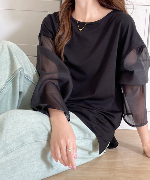 BANNER SELECT(バナーセレクト)の「袖シアードッキングカットソー(Tシャツ/カットソー・レディース・ブルーグレー/ブラック/ベージュ・S/L/M)」の2枚目の写真