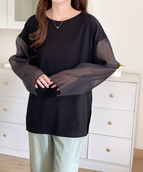 BANNER SELECT(バナーセレクト)の「袖シアードッキングカットソー(Tシャツ/カットソー・レディース・ブルーグレー/ブラック/ベージュ・S/L/M)」の17枚目の写真