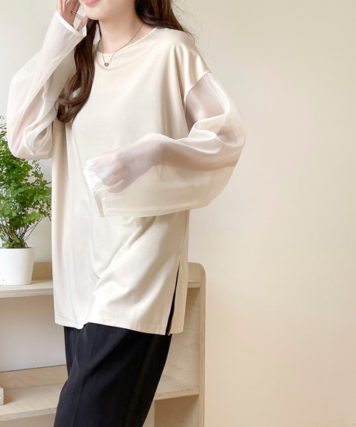 BANNER SELECT(バナーセレクト)の「袖シアードッキングカットソー(Tシャツ/カットソー・レディース・ブルーグレー/ブラック/ベージュ・S/L/M)」の12枚目の写真