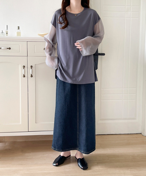 BANNER SELECT(バナーセレクト)の「袖シアードッキングカットソー(Tシャツ/カットソー・レディース・ブルーグレー/ブラック/ベージュ・S/L/M)」の6枚目の写真