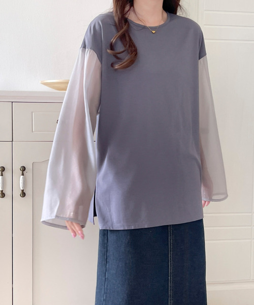 BANNER SELECT(バナーセレクト)の「袖シアードッキングカットソー(Tシャツ/カットソー・レディース・ブルーグレー/ブラック/ベージュ・S/L/M)」の8枚目の写真