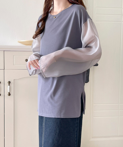 BANNER SELECT(バナーセレクト)の「袖シアードッキングカットソー(Tシャツ/カットソー・レディース・ブルーグレー/ブラック/ベージュ・S/L/M)」の9枚目の写真