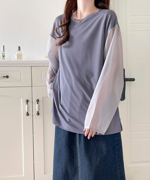 BANNER SELECT(バナーセレクト)の「袖シアードッキングカットソー(Tシャツ/カットソー・レディース・ブルーグレー/ブラック/ベージュ・S/L/M)」の10枚目の写真