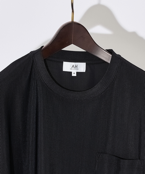 AH ABAHOUSE（エーエイチアバハウス）の「ストライプ ジャガード 半袖 Tシャツ（Tシャツ/カットソー・メンズ・ホワイト/ブラック/ラベンダー/グレー・48/46）」の7枚目の写真