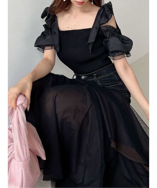 RESEXXY（リゼクシー）の「ボリュームリボンニットトップス（ニット/セーター・レディース・その他1/ピンク/ブラック・FREE）」の2枚目の写真