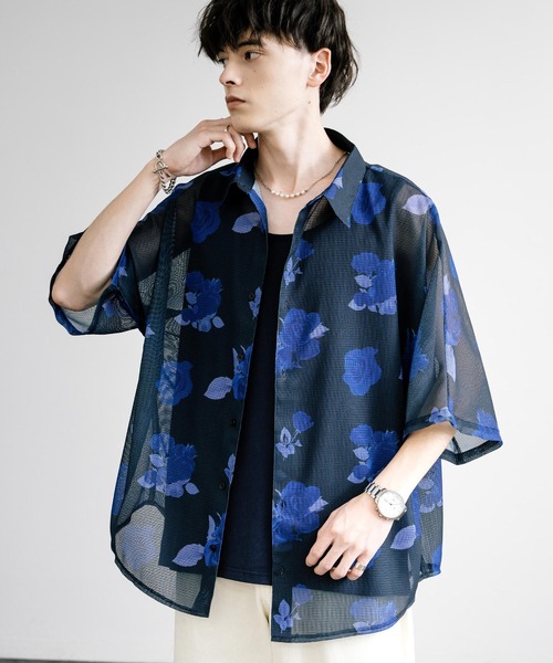 アルベロベロ　装飾メッシュ　フード付き　ブルゾンシャツ セール】メッシュレイヤードプルオーバー（Tシャツ/カットソー