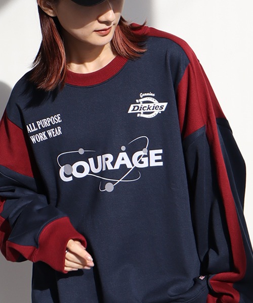 Dickies(ディッキーズ)の「【GENUINE DICKIES/ジェニュインディッキーズ】配色 スポーティー ロゴプリント スウェット トレーナー(スウェット・レディース・ブラック/ネイビー/オフホワイト・L/M)」の3枚目の写真