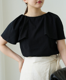 IENA - 【2017SS】 ボーダーリブ フレンチスリーブ プルオーバー IENA LA BOUCLE Linen フレンチスリーブプルオーバー（ニット