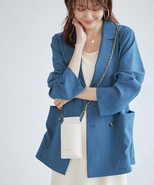 ROPE' PICNIC（ロペピクニック）の「セットアップ対応/麻調シアーダブルテーラードジャケット/冷感・UVカット（テーラードジャケット・レディース・チャコールグレー/ブルー系その他4/ベージュ/ダークブラウン・38）」の4枚目の写真