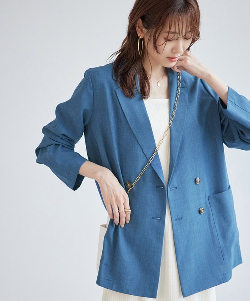 ROPE' PICNIC（ロペピクニック）の「セットアップ対応/麻調シアーダブルテーラードジャケット/冷感・UVカット（テーラードジャケット・レディース・チャコールグレー/ブルー系その他4/ベージュ/ダークブラウン・38）」の17枚目の写真