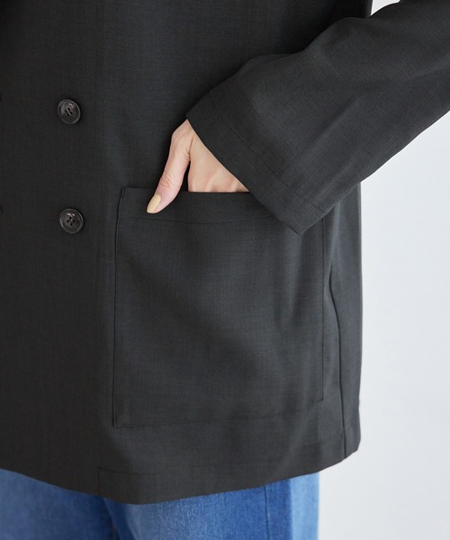 ROPE' PICNIC（ロペピクニック）の「セットアップ対応/麻調シアーダブルテーラードジャケット/冷感・UVカット（テーラードジャケット・レディース・チャコールグレー/ブルー系その他4/ベージュ/ダークブラウン・38）」の12枚目の写真