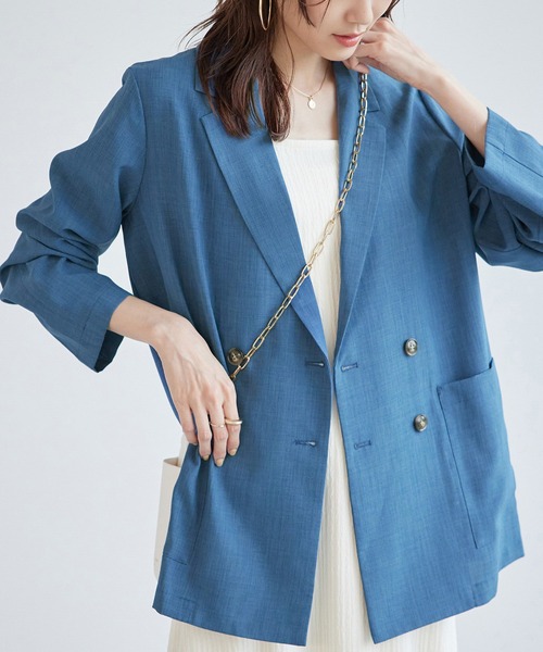 ROPE' PICNIC（ロペピクニック）の「セットアップ対応/麻調シアーダブルテーラードジャケット/冷感・UVカット（テーラードジャケット・レディース・チャコールグレー/ブルー系その他4/ベージュ/ダークブラウン・38）」の22枚目の写真