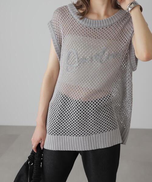 FREE'S MART(フリーズマート)の「◆メッシュロゴニットベスト(ニット/セーター・レディース・ホワイト/グレー/ブラック・FREE)」の3枚目の写真