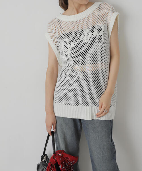 FREE'S MART(フリーズマート)の「◆メッシュロゴニットベスト(ニット/セーター・レディース・ホワイト/グレー/ブラック・FREE)」の1枚目の写真