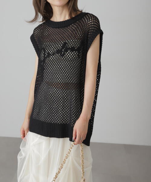 FREE'S MART(フリーズマート)の「◆メッシュロゴニットベスト(ニット/セーター・レディース・ホワイト/グレー/ブラック・FREE)」の2枚目の写真