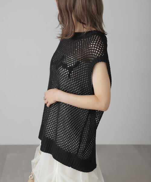 FREE'S MART(フリーズマート)の「◆メッシュロゴニットベスト(ニット/セーター・レディース・ホワイト/グレー/ブラック・FREE)」の6枚目の写真