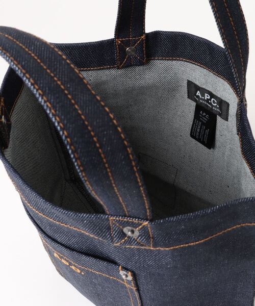 A.P.C. ネイビー＆オフホワイト ミニ Thais トートバッグ セール】TOTE THAIS MINI（トートバッグ）｜A.P.C.