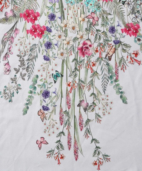 iS ScoLar(イズスカラー)の「542261:花蝶柄プリント×お花フロッキーチュール切替チュニック(Tシャツ/カットソー・レディース・グレー/アイボリー/ブラック・M)」の12枚目の写真