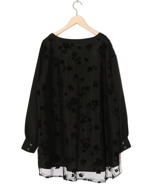 iS ScoLar(イズスカラー)の「542261:花蝶柄プリント×お花フロッキーチュール切替チュニック(Tシャツ/カットソー・レディース・グレー/アイボリー/ブラック・M)」の14枚目の写真