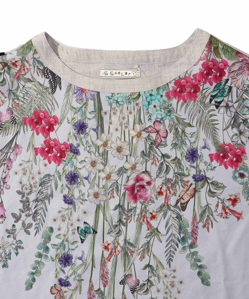 iS ScoLar(イズスカラー)の「542261:花蝶柄プリント×お花フロッキーチュール切替チュニック(Tシャツ/カットソー・レディース・グレー/アイボリー/ブラック・M)」の16枚目の写真
