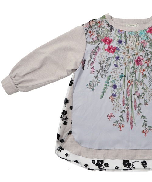 iS ScoLar(イズスカラー)の「542261:花蝶柄プリント×お花フロッキーチュール切替チュニック(Tシャツ/カットソー・レディース・グレー/アイボリー/ブラック・M)」の17枚目の写真