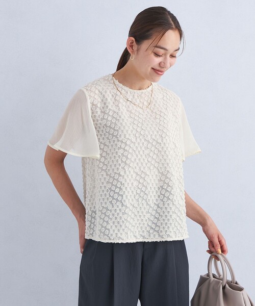 green label relaxing（グリーンレーベルリラクシング）の「フリンジ ジャカード ブラウス（シャツ/ブラウス・レディース・ダークグレー/ホワイト・FREE）」の5枚目の写真