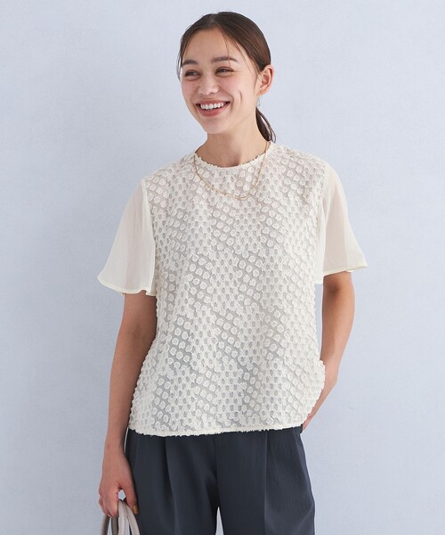green label relaxing（グリーンレーベルリラクシング）の「フリンジ ジャカード ブラウス（シャツ/ブラウス・レディース・ダークグレー/ホワイト・FREE）」の6枚目の写真