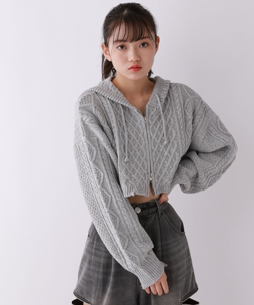 repipi armario（レピピ アルマリオ）の「ダメージニットショートパーカー（パーカー・キッズ・グレー/アイボリー/ブラック・SMALL/MEDIUM/LARGE）」の3枚目の写真
