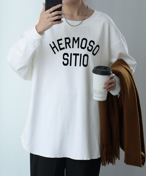 HUG.U(ハグユー)の「ロゴ「大人お洒落ロンT」(Tシャツ/カットソー・レディース・ブラック/ホワイト/ダークグレー・FREE)」の4枚目の写真