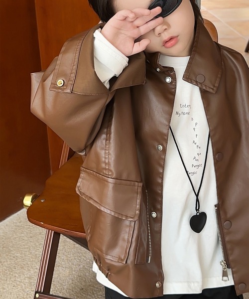 aimoha(アイモハ)の「【aimoha-KIDS-】PUレザージャケット(その他アウター・キッズ・ブラック/チョコ・110/120/130/140/150)」の1枚目の写真