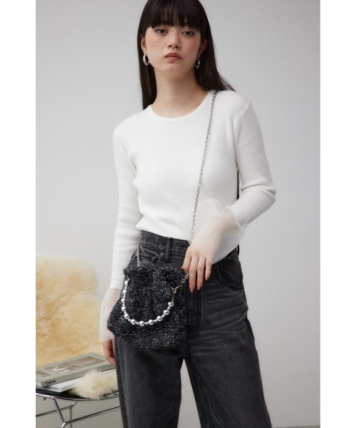 AZUL by moussy（アズールバイマウジー）の「ラメシャギーミニバッグ（ハンドバッグ・レディース・シルバー/ブラック・FREE）」の4枚目の写真