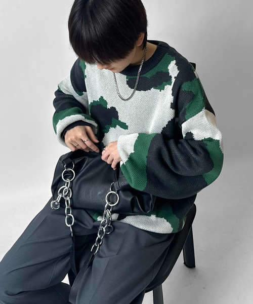 バルーンスリーブ 多色迷彩柄 煙柄ジャガード ビッグシルエットプル