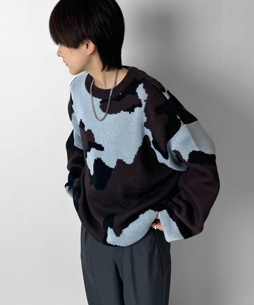 バルーンスリーブ 多色迷彩柄 煙柄ジャガード ビッグシルエットプル