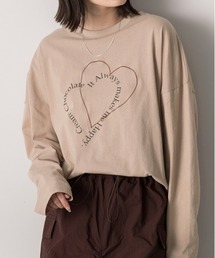 ハート刺繍・プリント ロングTシャツ